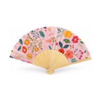 Spaanse hand waaier   Bloemen   roze   21 cm   bamboe/papier