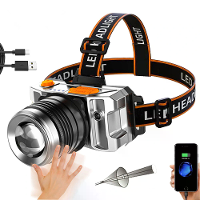 Outdoor 500LM Wave Sensor Hoofdlamp Wit Geel Blauw 3 Lichtbron Vissen Koplampen USB Oplaadbaar Nacht hardloop lamp