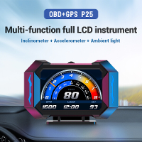 P25 Auto HUD Head up Display LCD OBD Multifunctionele Hellingmeter Toont Autosnelheid, Watertemperatuur, Brandstofverbru
