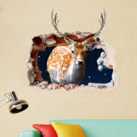 Pag 3d Christmas Deer Sticker Wall Decals Home 3d Christmas Wall Hole Decor Gift