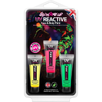 Face/Body paint set   roze/groen/geel   3x13 ml   black light   schmink/make up   waterbasis
