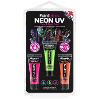 Face/Body paint set   roze/groen/oranje   3x13 ml   neon/black light   schmink/make up   waterbasis