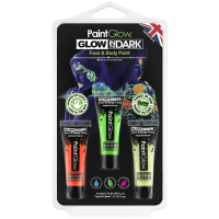 Face/Body paint set   roze/groen/oranje   3x13 ml   neon/glow in the dark   schmink/make up   waterb