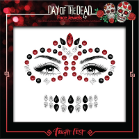 Face Jewels Day of the Dead   rood/zwart   make up steentjes   Halloween/Sugar Skull