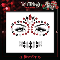Halloween   Rode/zwarte Day of the Dead sugar skull make up steentjes set