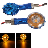 Pair Motorcycle LED Turn Signal Indicator Lights Amber 3D Skull Skeleton Lamps For Harley Custom
