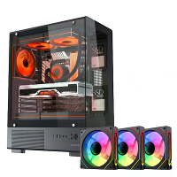Panoramische gehard glas E ATX Gaming PC behuizing met 3 ARGB fans, ondersteunt tot GPU 320 mm & radiateur 280 mm, USB3.