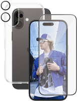 PanzerGlass CARE by ® Panzerglas 3 in 1 Protection Backcover Apple iPhone 16 Plus Transparant, Zwart Inductieve lading