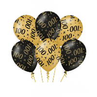 100 Jaar verjaardag feest ballonnen   6x stuks   zwart/goud   leeftijd   30 cm   versiering