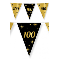 100 Jaar verjaardag feest vlaggetjes   zwart/goud   10 meter   kunststof   leeftijd   versiering