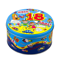 18 Jaar snoeptrommel/bewaarblik   D14 cm   18e verjaardag   cadeau   decoratie/versiering