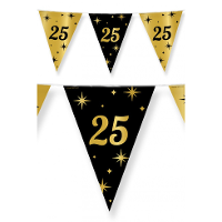 25 Jaar Leeftijd verjaardag vlaggetjes   zwart/goud   10 meter   versiering   feestartikelen