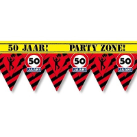 50 Jaar party tape/markeerlint waarschuwing 12 m versiering