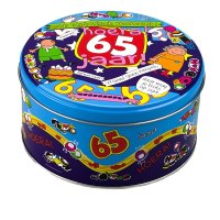 65 Jaar snoeptrommel   14 x 7,5 cm   65e verjaardag   voorraadtrommel   cadeau