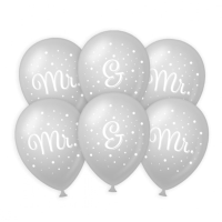 6X stuks Mr. & Mr. Huwelijks feest ballonnen   zilver/wit   latex   ca 30 cm