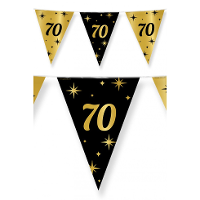 70 Jaar Leeftijd verjaardag vlaggetjes   zwart/goud   10 meter   versiering   feestartikelen