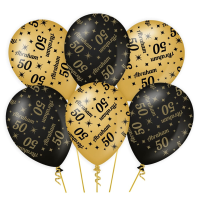 8X stuks luxe Abraham/50 jaar feest ballonnen   zwart/goud   latex   ca 30 cm
