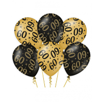 Ballonnen 60 jaar   6x stuks   zwart/goud   leeftijd   30 cm   versiering   verjaardag