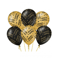 Happy Birthday verjaardag feest ballonnen   6x stuks   zwart/goud   leeftijd   30 cm   versiering