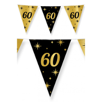 Leeftijd verjaardag vlaggetjes   60 jaar   zwart/goud   10 meter   versiering   feestartikelen