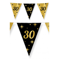 Leeftijd vlaggetjes 30 jaar   zwart/goud   10 meter   kunststof   verjaardag   feest