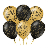 Paperdreams Sarah Ballonnen   50 jaar feest   6x stuks   goud / zwart   30 cm