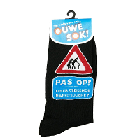 Sokken cadeau met verkeersbord pas op hangoudere   one size   verjaardag   oude mensen