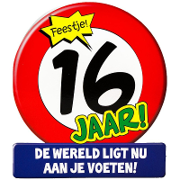 Stopbord wenskaart   16 jaar   sweet sixteen   16 x 14 cm   verjaardagskaart   16e
