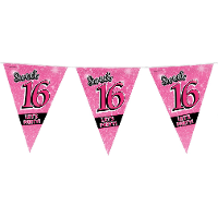 Sweet 16 slingers 10 meter roze   16e Verjaardag   Vlaggenlijnen/slingers   Feestversiering