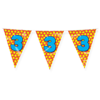 Verjaardag 3 jaar thema Vlaggetjes   Feestversiering   10m   Folie   Dubbelzijdig