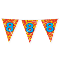 Verjaardag 8 jaar thema Vlaggetjes   Feestversiering   10m   Folie   Dubbelzijdig