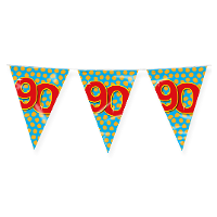Verjaardag 90 jaar thema Vlaggetjes   Feestversiering   10m   Folie   Dubbelzijdig