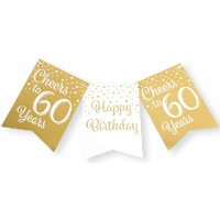 Verjaardag Vlaggenlijn 60 jaar   binnen   karton   wit/goud   600 cm