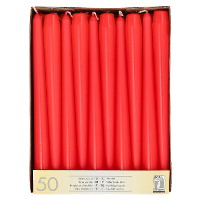 50X stuks dinerkaarsen rood 25 cm