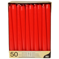Dinerkaarsen/kandelaarkaarsen   50x stuks   Rood   Gotisch  25 cm   Tafel decoratie kaarsen