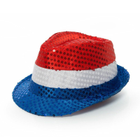 Nederlandse vlag gleufhoed/hoedje met pailletten   rood/wit/blauw