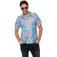 Tropical party Hawaii blouse heren   bloemen   blauw   carnaval/themafeest