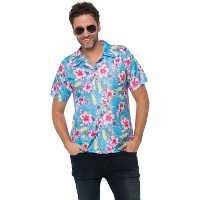 Tropical party Hawaii blouse heren   bloemen   blauw   carnaval/themafeest   plus size
