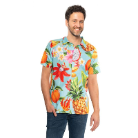 Tropical party Hawaii blouse heren   bloemen/fruit   blauw   carnaval/themafeest