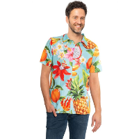 Tropical party Hawaii blouse heren   bloemen/fruit   blauw   carnaval/themafeest   plus size