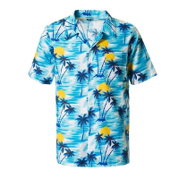 Tropical party Hawaii blouse heren   palmbomen   blauw   carnaval/themafeest   Plus Size