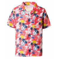 Tropical party Hawaii blouse heren   palmbomen   rood   carnaval/themafeest
