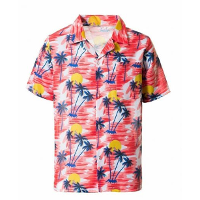 Tropical party Hawaii blouse heren   palmbomen   rood   carnaval/themafeest   Plus size