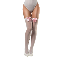 Verkleed kniekousen   wit met roze strikjes   one size   voor dames
