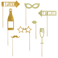 Foto/photo props voor nieuw jaar of bruiloft   champagne/drank   goud   Selfies maken   8x stuks