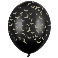 PartyDeco Halloween ballonnen   6x 30 cm   zwart   goud   vleermuizen print