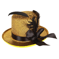 Carnaval verkleed mini hoog hoedje voor diverse thema's   goud glitter   veren ornament   dames