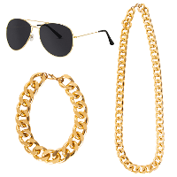 Carnaval verkleed Pooier/Pimp/Gangster set   3 delig   volwassenen   zonnebril/armband/ketting   fou