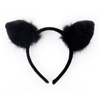 Diadeem met katten oortjes   zwart  meisjes/dames   Carnaval verkleed oren