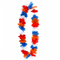 Hawaii krans slinger   100 cm   rood wit blauw en oranje kleuren mix   Carnaval   Themafeest
